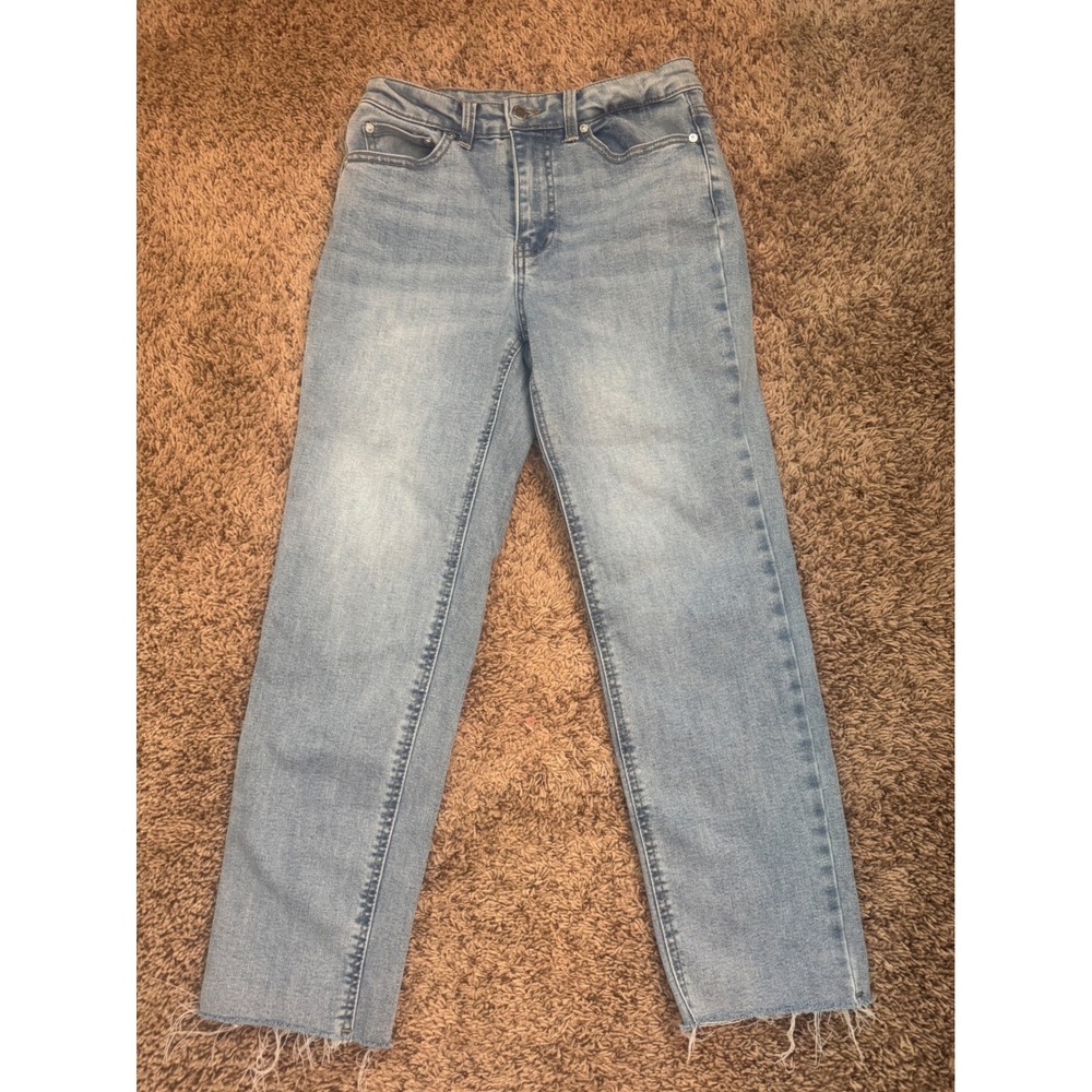 OAT New‎ York High Rise Straight Crop Jeans Raw Hem Light Wash Size 4/27